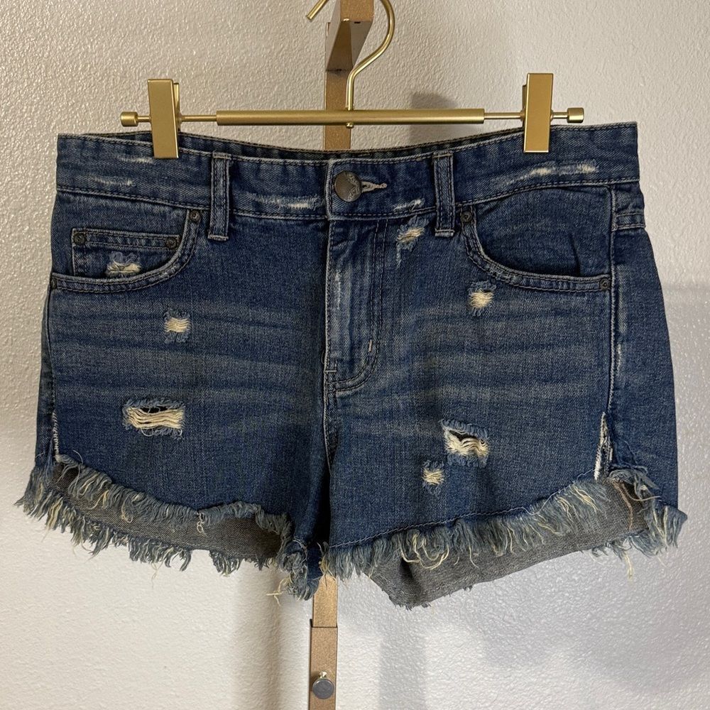 Free People Blue Distressed Jean Shorts